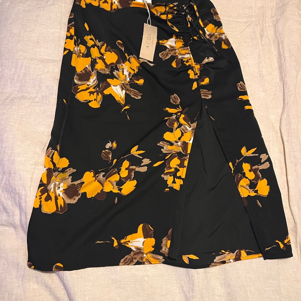 Vici Floral Midi Skirt in Black and Yellow